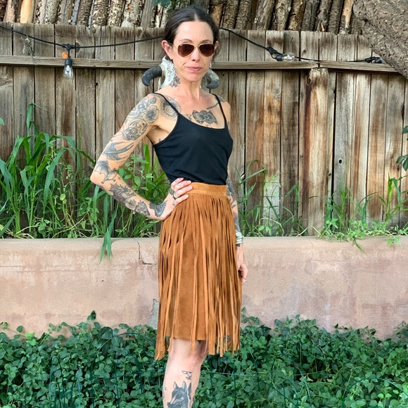 Cedars Vintage 1980s Leather Fringe Skirt Boho Southwestern Style XS/S - Picture 5 of 10